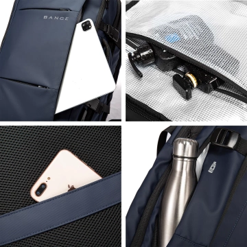 Travel backpack Bange BackPack business expandable backpack Capacious bag for 17.3" laptop with USB port Black
