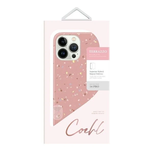 Pouzdro UNIQ Coehl Terrazzo pro iPhone 14 Pro 6,1" růžová/korálově růžová