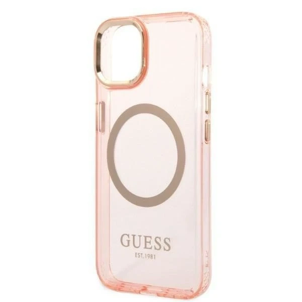 Etui Guess GUHMP14MHTCMP für Apple iPhone 14 Plus 6,7" różowy/pink Hard Case Gold Outline Translucent MagSafe