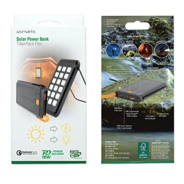 4smart powerbanka Solarny TitanPack Flex 10000mAh čierna/oranžová 456301