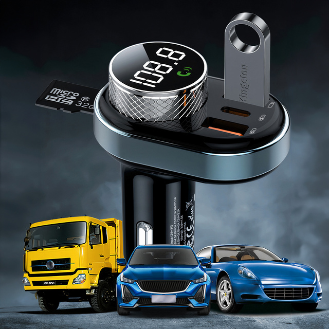 FM-трансмітер Автомобільний зарядний пристрій Bluetooth 5.0 USB QC 3.0 USB-C PD 30W MP3 TF Card BC74 чорний