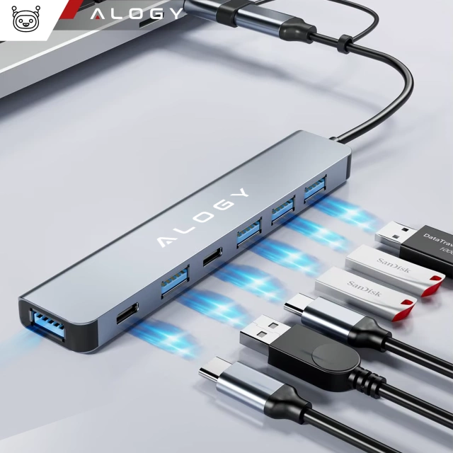 HUB splitter Alogy Adaptér pro počítačový notebook s USB-C na 3x USB-A 2.0 1x USB-A 3.0 šedý