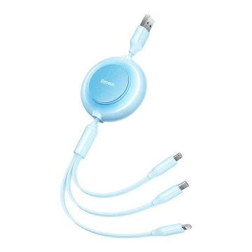 Baseus Bright Mirror 2 3v1 USB kábel, micro USB / Lightning / USB-C, plochý, 3,5 A, 1,1 m (modrý)