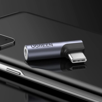 Ugreen AV154 adaptér USB-C na Mini Jack 3,5 mm audio 90° šedý