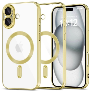 Puzdro MagSafe Puzdro na iPhone 16 Plus Glamour Luxusný kryt tenkého prsteňa Alogy Gold Transparent