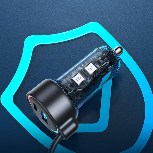 Rychlá nabíječka do auta Joyroom 3 v 1 s kabelem USB typu C 1,5 m 55 W černá (JR-CL07)