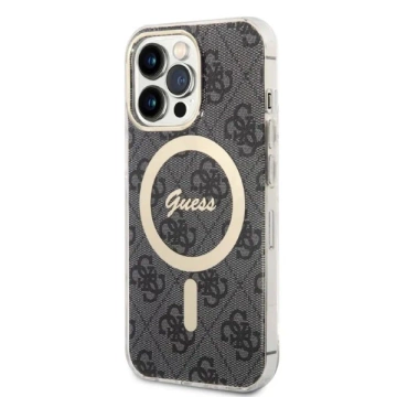 Zestaw Guess GUBPP14XHMEACSK Case Charger iPhone 14 Pro Max 6,7" čierne/čierne pevné puzdro MagSafe Marble