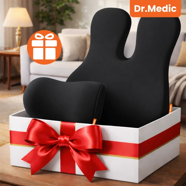 2-in-1 Car Pillow with Massage and Heating – ergonomic support for the neck, nape, back and lumbar region, electric massager with vibrations for the driver and passenger – Dr.Medic RelaxTherapyHeat™