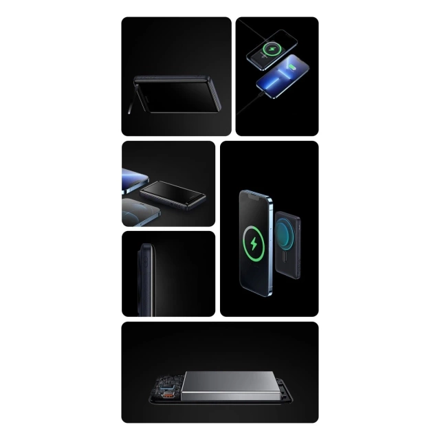 Baseus Magnetic Bracket 10000mAh 20W power banka s MagSafe - modrý USB-C kábel 60W 0,5m