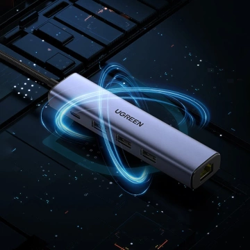 Багатофункціональний адаптер HUB UGREEN HUB USB 3.0 - 3 x USB / Ethernet RJ-45 / USB Type C PD сірий (CM475)