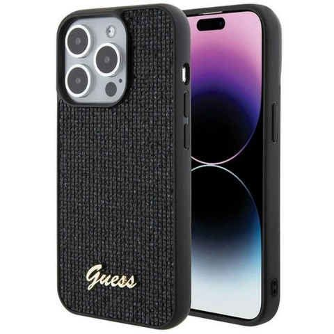 Originálne puzdro GUESS Hardcase GUHCP15LPMSDGSK pre iPhone 15 PLUS (Disco Script Metal / čierne)