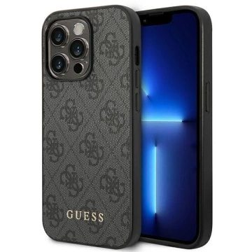 Pevné pouzdro Guess Do iPhone 14 Pro 6,1" Szary/Grey 4G kovové zlaté logo
