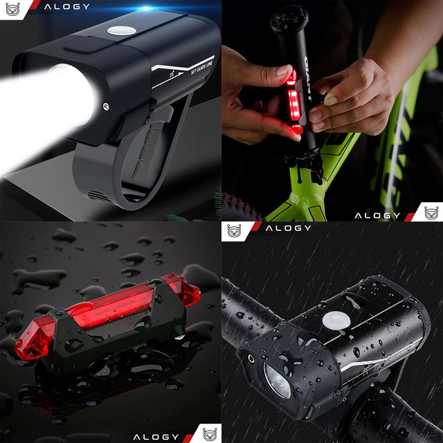 Bike Light Front Rear LED Front Rear Bike Light Lighting Waterproof IPX4 USB Bike Light Kit Alogy