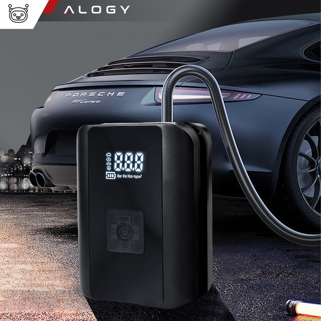 Electric Bicycle Pump for Bicycle Cordless Car Air Compressor Portable with Flashlight 150 PSI Alogy Black