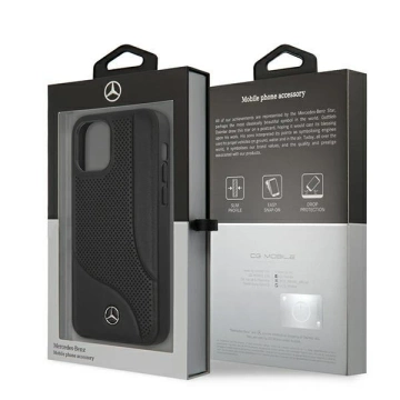 Mercedes MEHCP12SCDOBK protective case for Apple iPhone 12 Mini 5.4" black/black hardcase Leather Perforated Area