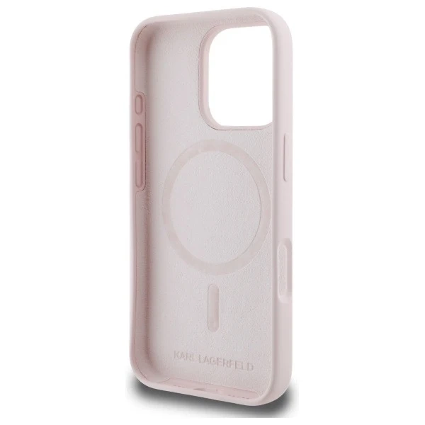 Etui Karl Lagerfeld Silicone Double Heads Print MagSafe do iPhone 16 Pro Max Pink