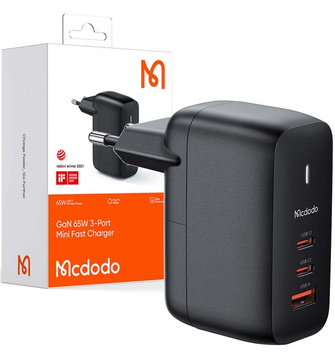 Nástenná nabíjačka GaN 65W Mcdodo CH-0291 2x USB-C, USB-A (čierna)