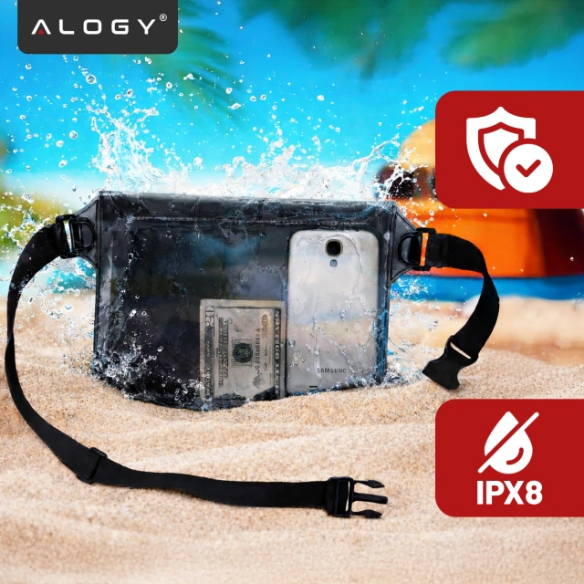 Vodotěsné pouzdro Pasová taška Pouzdro na telefon Vodotěsné pouzdro 21,5 x 23,5 cm Alogy Waterproof Black
