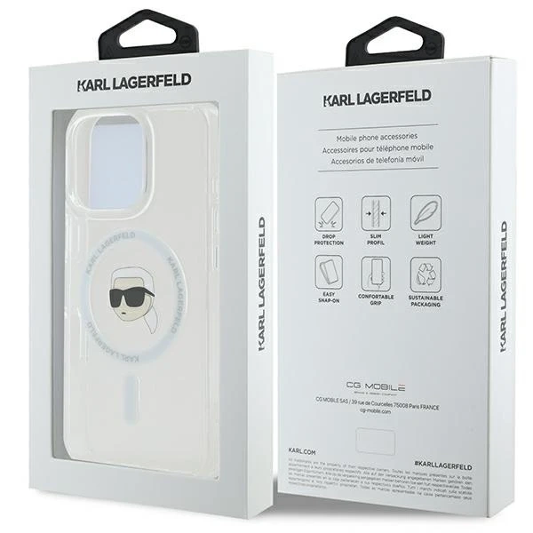 Karl Lagerfeld Hülle für iPhone 16 Pro Max 6,9" Weißes MagSafe Hardcase IML Metall Karl Head
