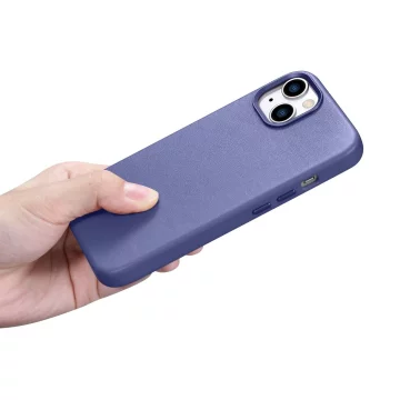 iCarer Case Leder Echtleder Handyhülle für iPhone 14 Plus Helllila (MagSafe-kompatibel)