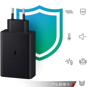 Rýchla 65W nástenná nabíjačka 2x USB-C typ C PD USB-A USB Alogy 3 porty silná čierna