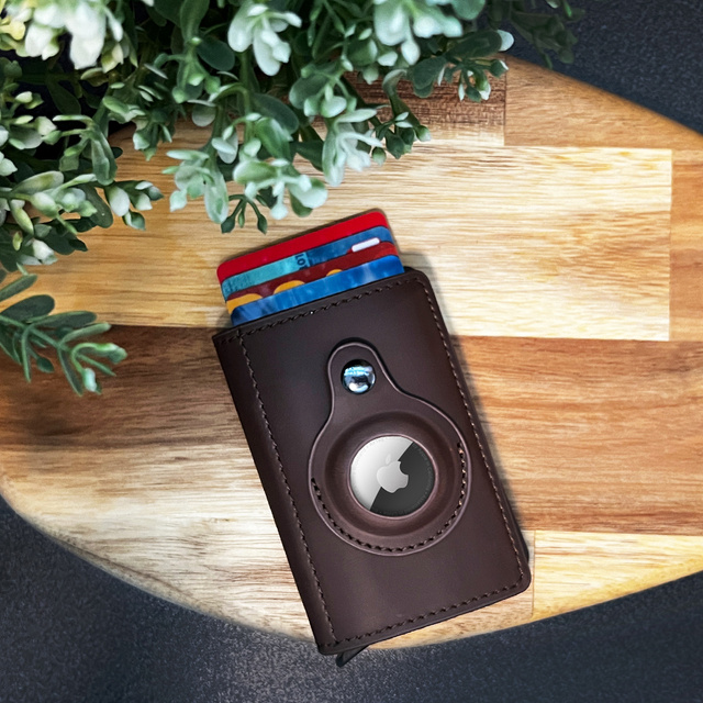 Смарт-гаманець Alogy з тримачем AirTag Air Tag для захисту готівки RFID. Коричневий
