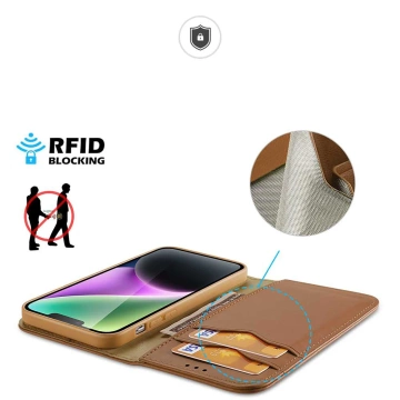 Wallet case with RFID blocking for iPhone 15 Plus Dux Ducis Hivo - brown