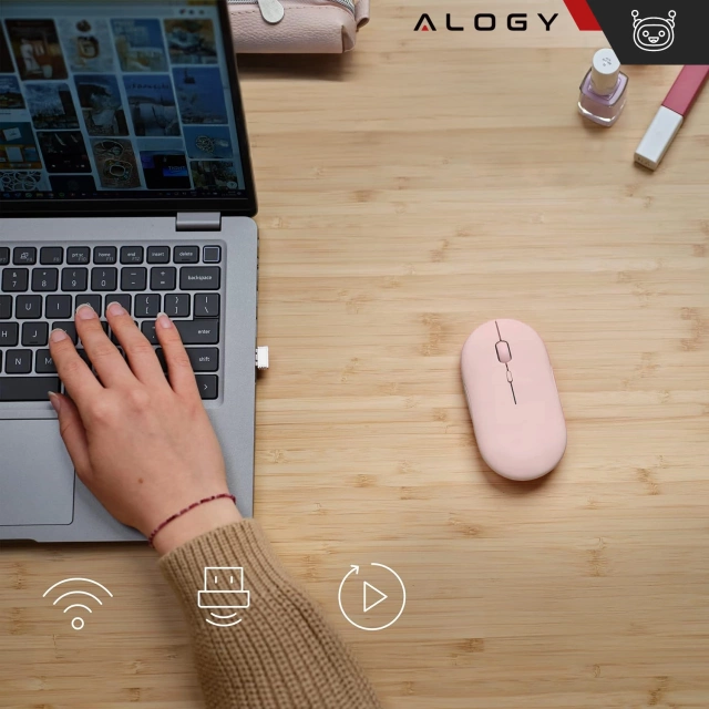 Alogy kabellose Maus, kleine ergonomische Maus für Laptop, PC, Bluetooth, 2,4 GHz, leises Rosa