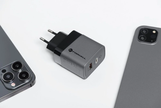 Зарядний пристрій Forcell GaN 45 Вт USB-C USB-A PD QC SFC, сірий
