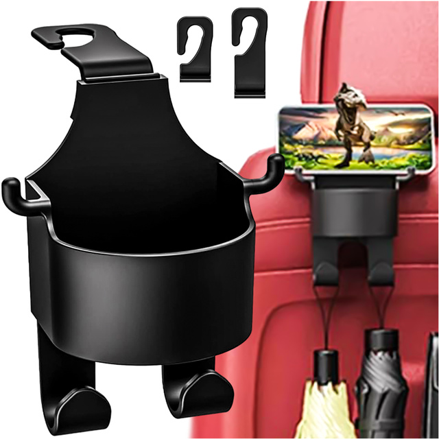 Hanger holder hook car 5in1 for seat headrest car organizer for cup drink Alogy Car Black