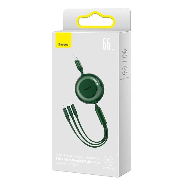 Кабель USB 3w1 Baseus Bright Mirror 3, micro USB / Lightning / USB-C, 66W / 2A, 1.1m (зелений)