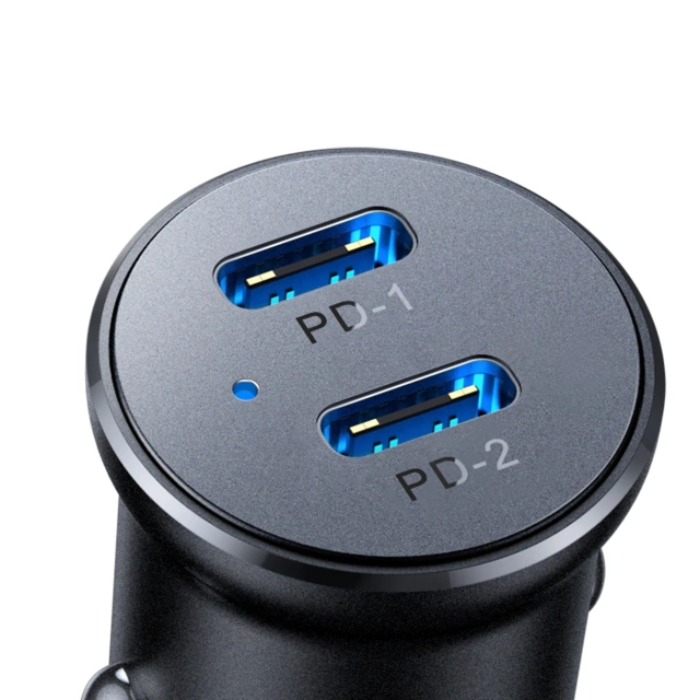 Metalowa ładowarka samochodowa Joyroom JR-CCN06 30 W, 2× USB-C – czarna