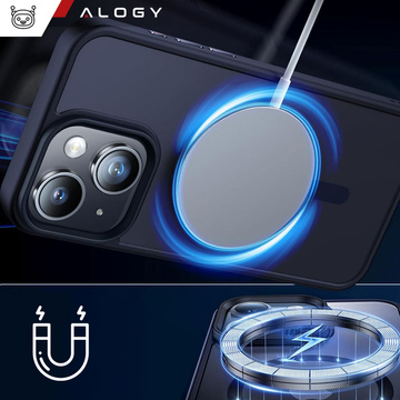 Case for iPhone 15 Plus MagSafe Matt Case Cover frosted Alogy Ring armored phone case Navy blue