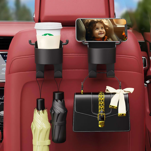 Вішалка тримач автомобільний гачок 5в1 для сидіння підголівник автомобільний органайзер для чашки напоїв Alogy Car Black