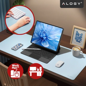 Podložka pod stůl 90×45 cm – protiskluzová ochranná podložka z elegantní PU ekokůže, pro myš a klávesnici, stylová a odolná – Alogy WorkMat™ Blue