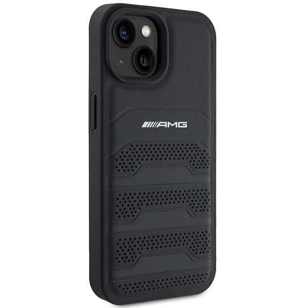 iPhone 15 Plus Case Mercedes AMG Leather Debossed Lines Black
