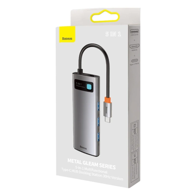 Baseus Metal Gleam Series multifunkční USB HUB 5v1 USB Type C PD 100W HDMI šedý (WKWG020013)