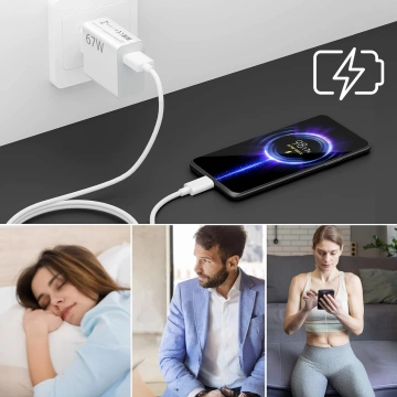Оригінальний настінний зарядний пристрій Xiaomi MDY-14-EW 67 Вт Швидка зарядка QC 3.0 USB-USB-C 6A Кабель білий