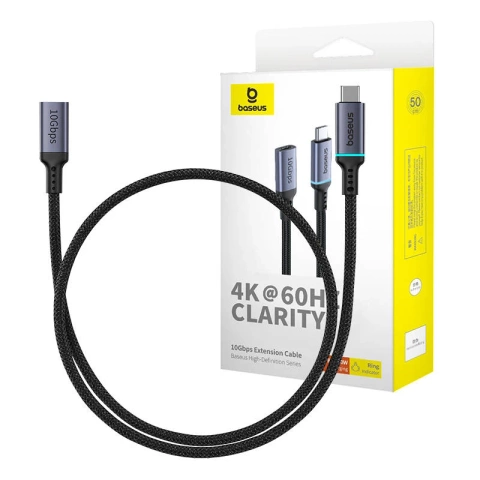 Baseus prodlužovací kabel USB-C s vysokým rozlišením 10 Gb/s, 0,5 m (černý) s vysokým rozlišením
