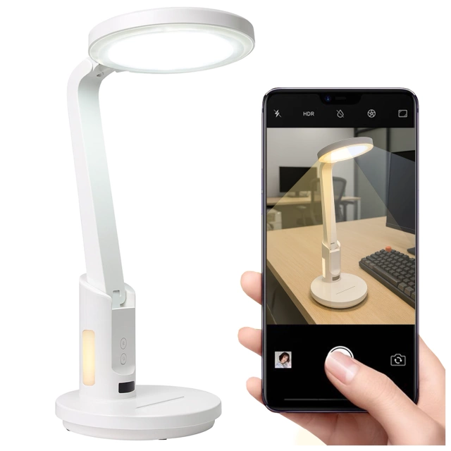 Lampka biurkowa nocna LED – akumulator 6000 mAh, regulacja światła i trybów, miejsce na telefon, stabilna, idealna do nauki i pracy – Alogy MultiStand™ Biała