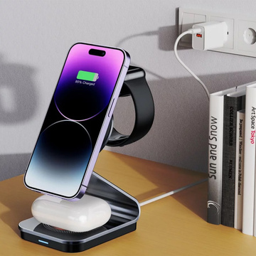 TECH-PROTECT QI15W-A29 3IN1 MAGNETISCHES MAGSAFE KABELLOSES LADEGERÄT SCHWARZ