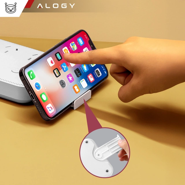 Stolní lampa Alogy, 2 zásuvky, 2x USB, bílá LED nabíjecí lampa se stojánkem na telefon