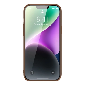 Pouzdro Dux Ducis Yolo iPhone 14 elegantní kryt z ekologické kůže hnědé barvy
