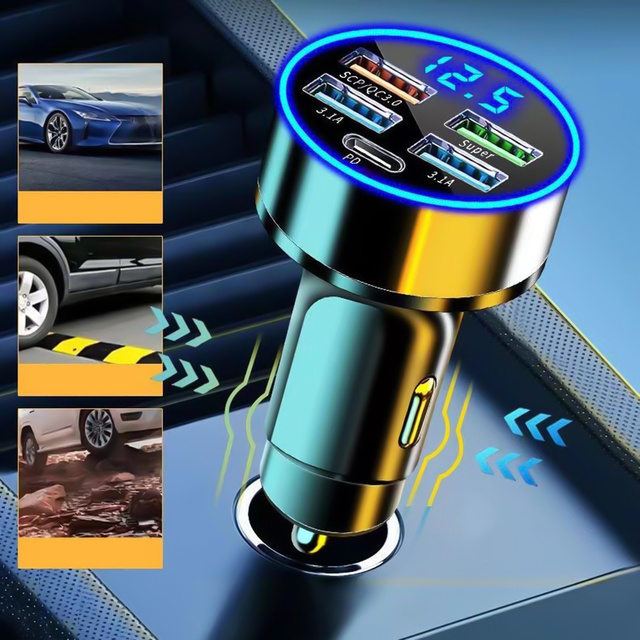 Nabíječka do auta 4x USB QC 3.0 USB C PD 20W LED rychlá výkonná 250W pro telefon Alogy Car černá