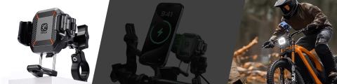 Мототримач KEWIG M11B для телефону з зарядним пристроєм QC 3.0 15W Qi Чорний