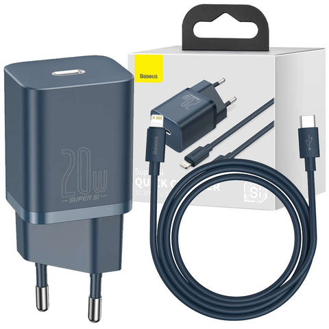 Настінний зарядний пристрій Baseus PD 20 Вт USB-C Type C – кабель Lightning Blue