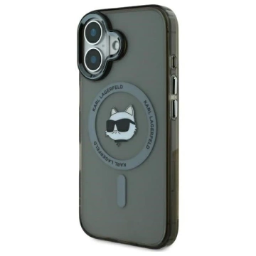 Puzdro Karl Lagerfeld pre iPhone 16 Plus 6,7" čierne pevné puzdro MagSafe IML s kovovou hlavou Choupette