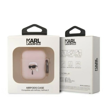Ochranné puzdro na slúchadlá Karl Lagerfeld KLA2RUNIKP pre Apple AirPods 1/2 kryt ružový/ružový Silikónový Karl Head 3D