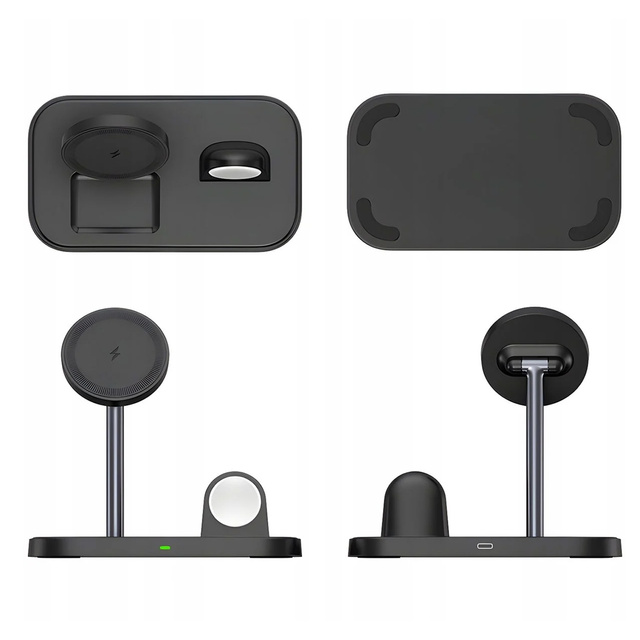 Qi Mag Safe 15W inductive charger for iPhone Apple Watch AirPods 3in1 wireless stand station Black