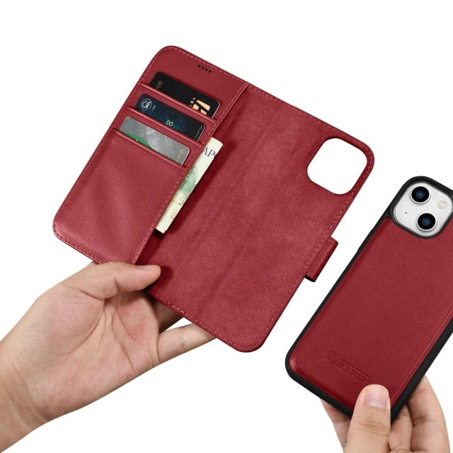 iCarer Wallet Case 2v1 Cover iPhone 14 Plus Anti-RFID Kožený Flip Cover Red (WMI14220727-RD)